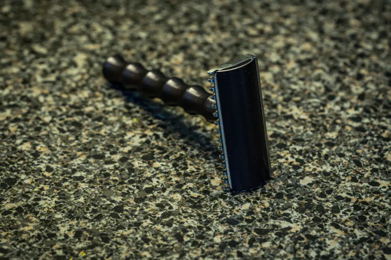 The razor discussed in this post sitting on a counter