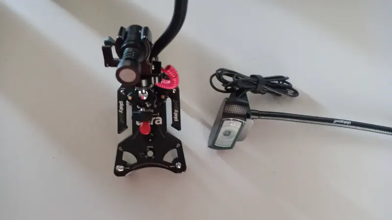 The whole setup described here sitting on a desk