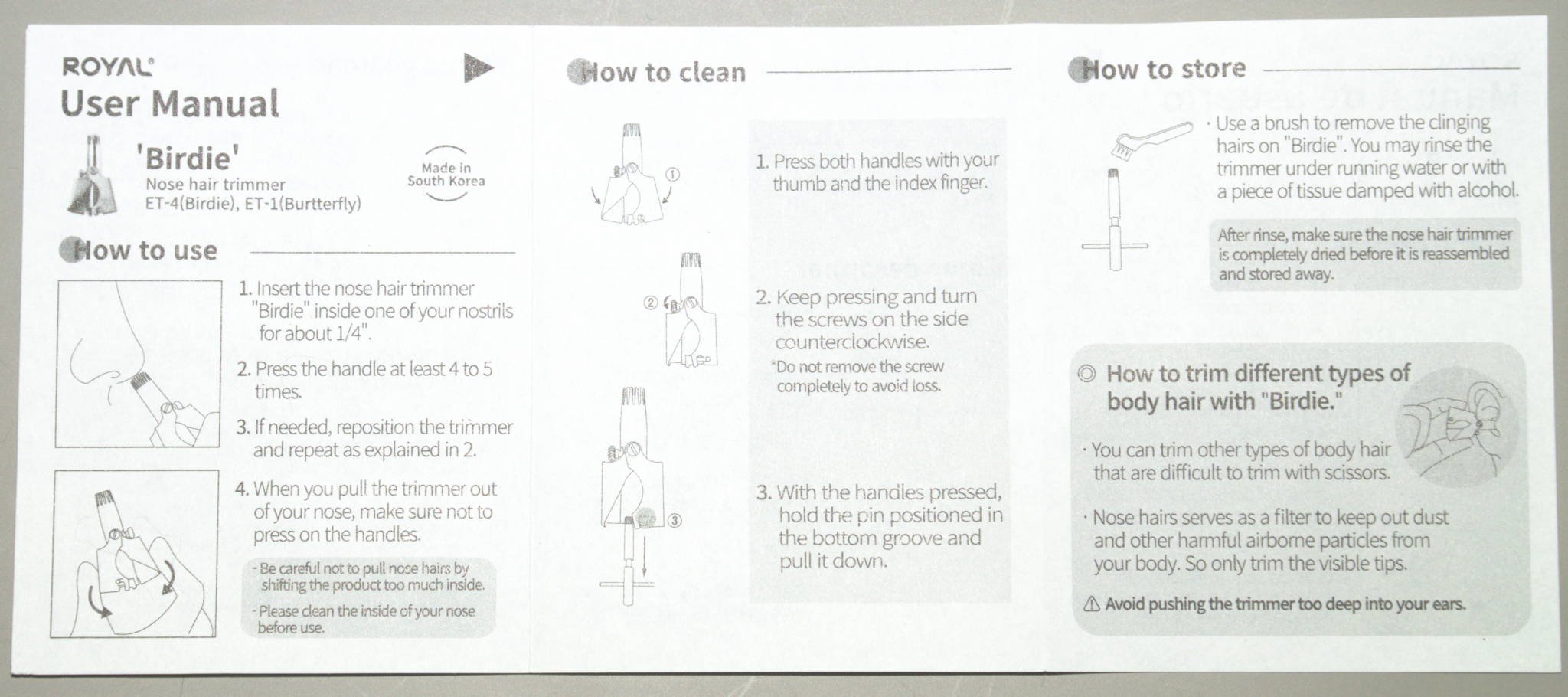 The Royal Trimmer instruction sheet