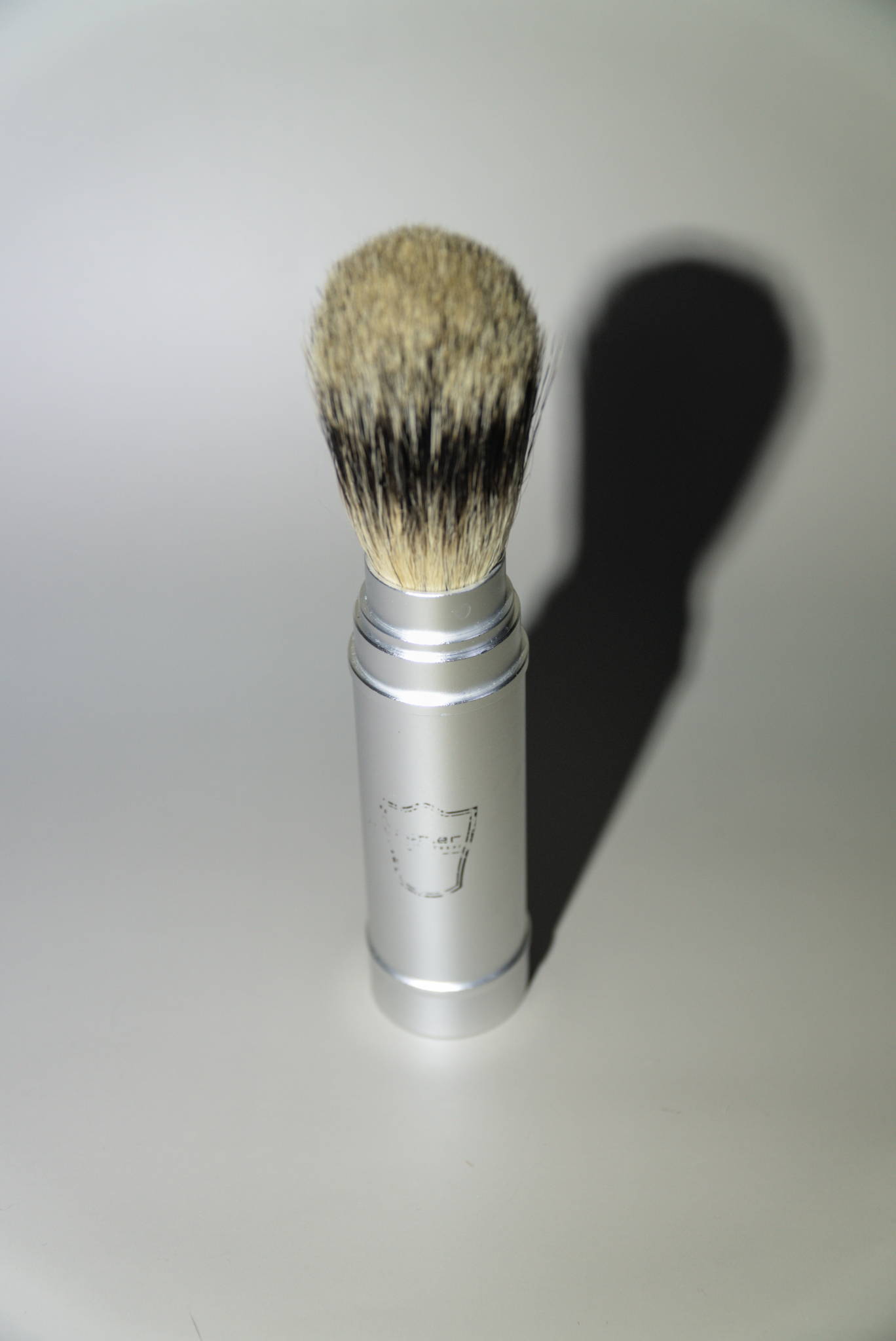 The Parker travel shave brush setup for use